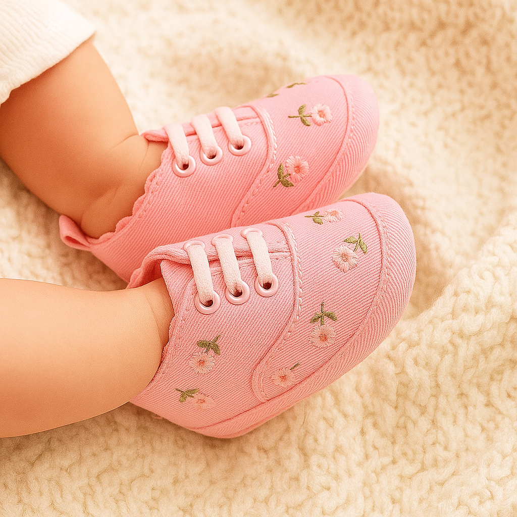 Sapatinho Bebê Menina Floral – Elegante, Leve e Confortável