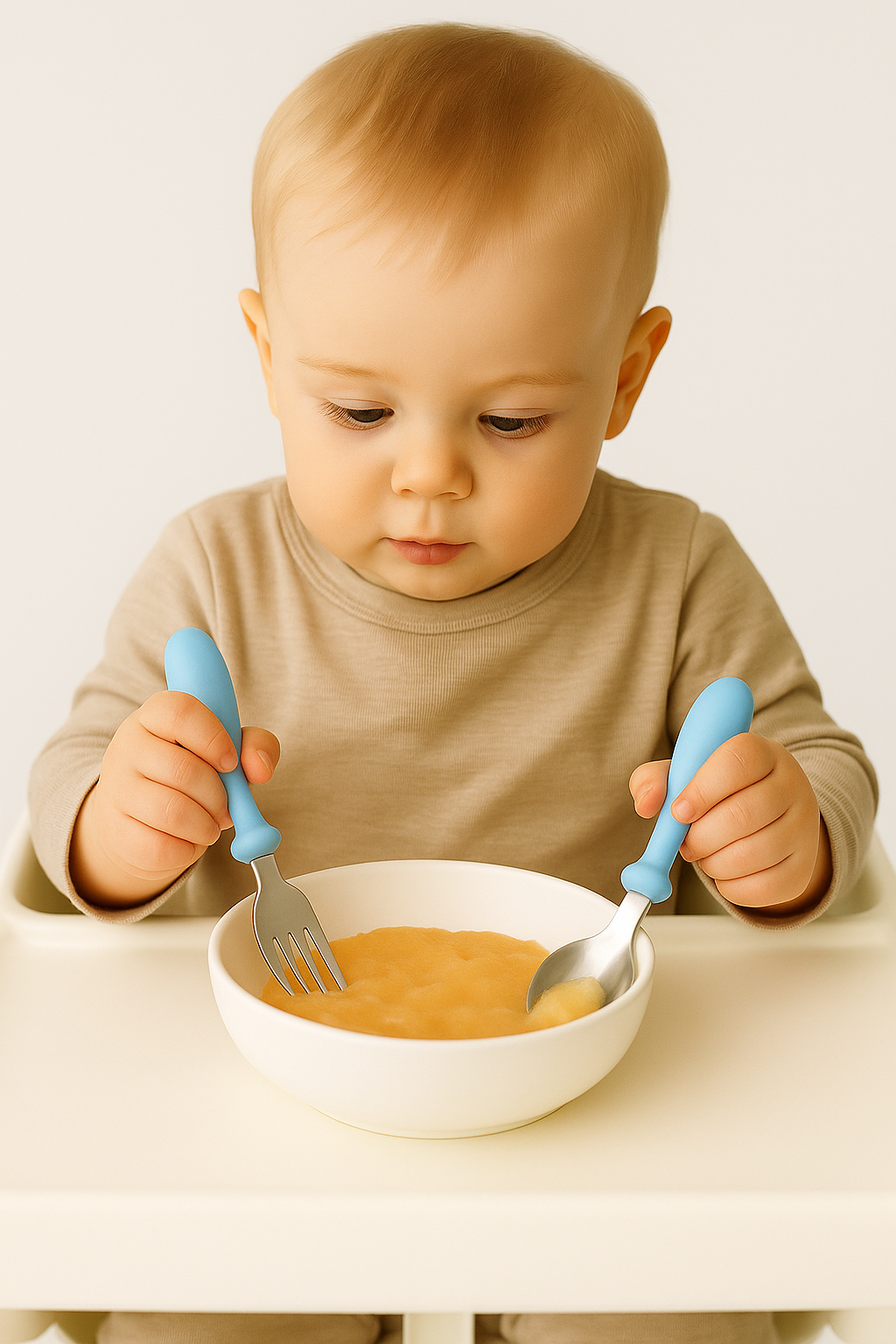 Talheres Infantil com Estojo – Colher e Garfo Inox 304 para Bebê | Kit 3 Peças Ergonômico e Portátil