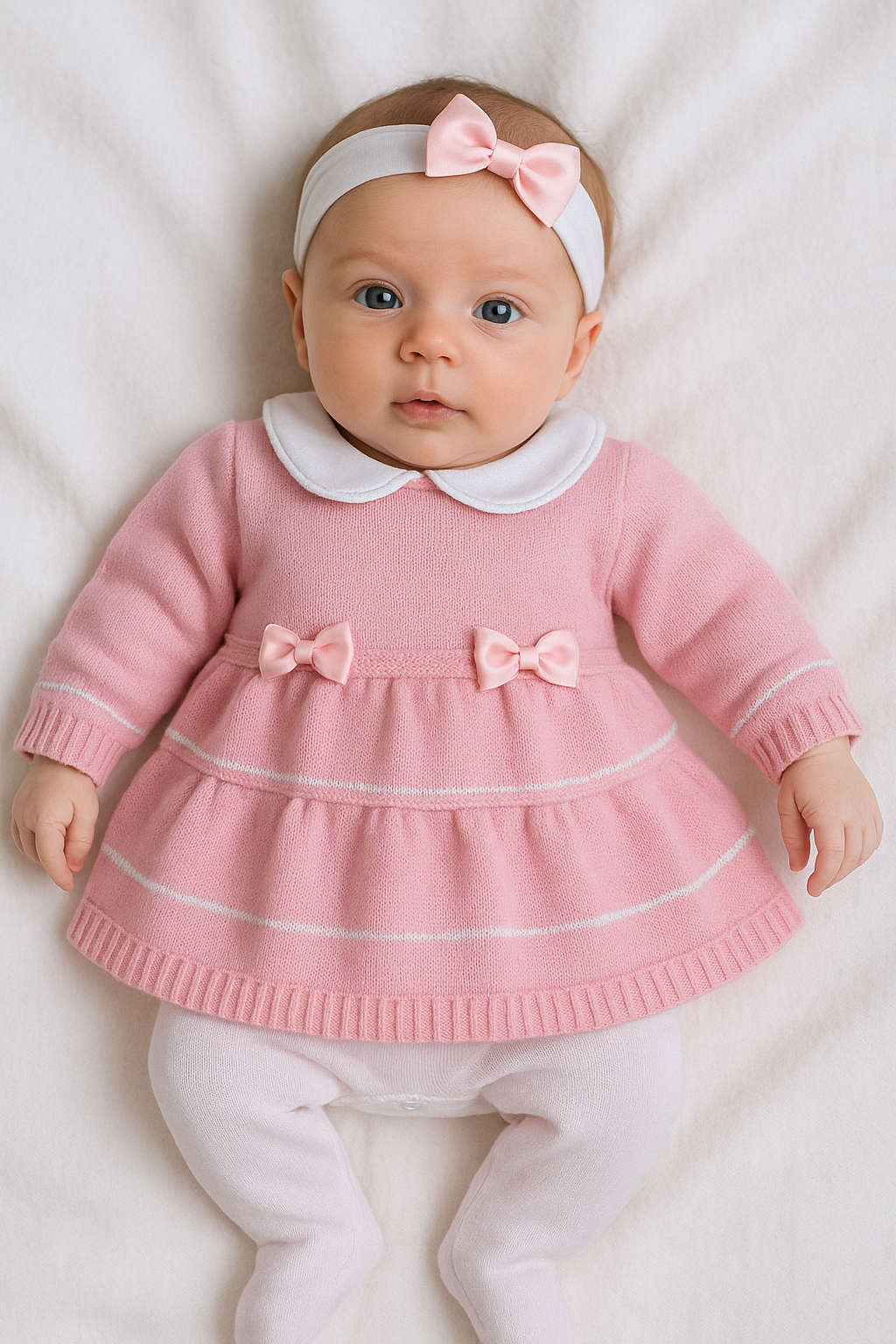 Saída de Maternidade Rosa Menina – 100 % Algodão - Macacão, Vestido, Manta, Laço