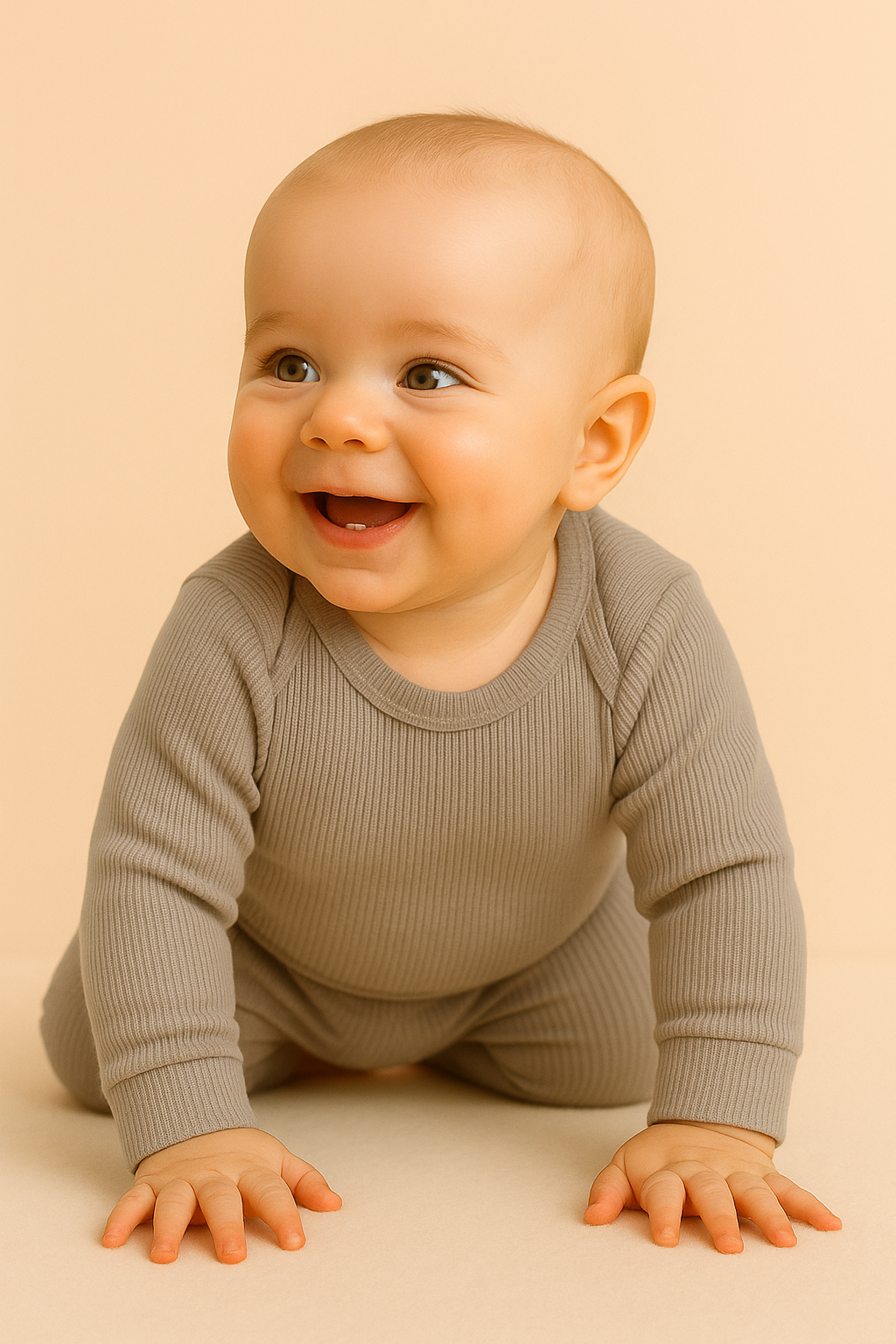 Kit com 3 Conjuntos Canelados de Body e Calça para Bebê – Azul, Cinza e Bege