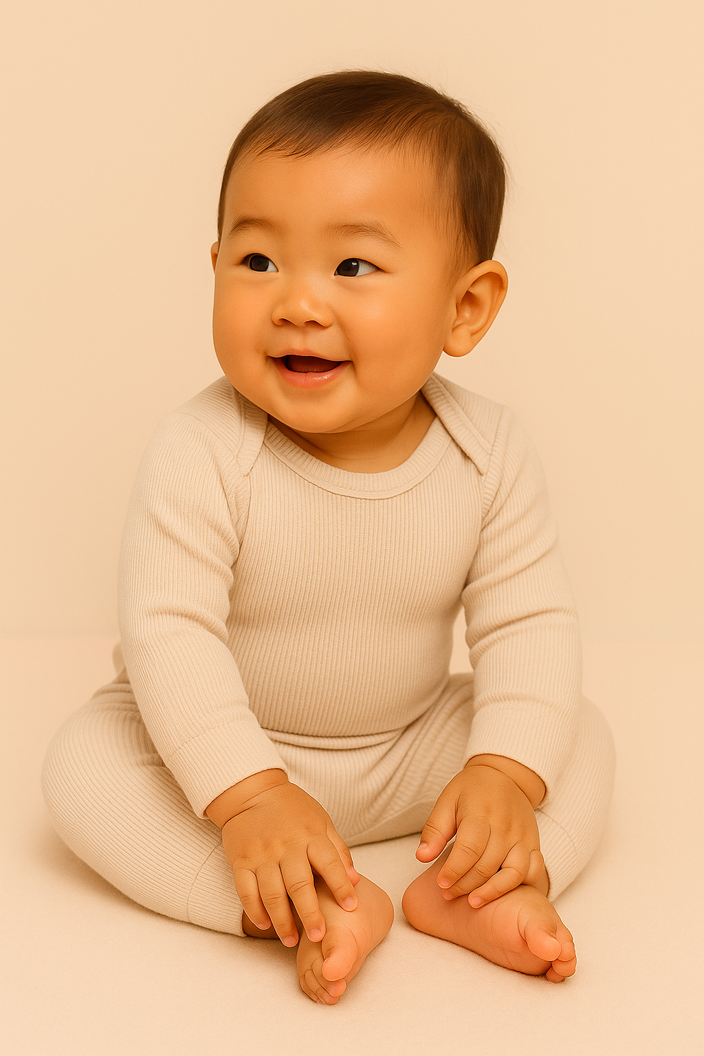 Kit com 3 Conjuntos Canelados de Body e Calça para Bebê – Azul, Cinza e Bege