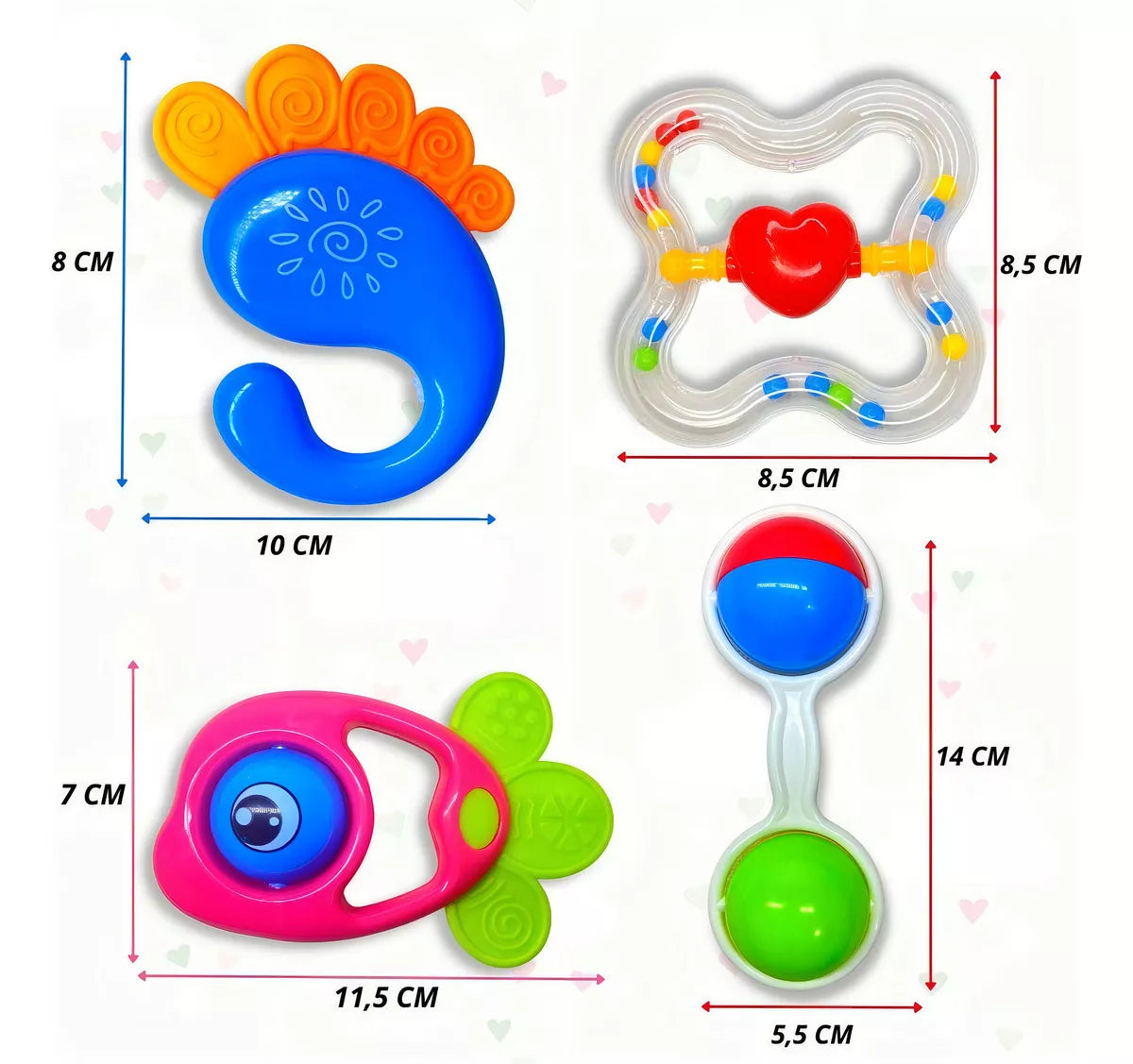 Kit de Chocalhos para Bebê com 4 Peças – Coloridos, Estimulam Coordenação e Desenvolvimento