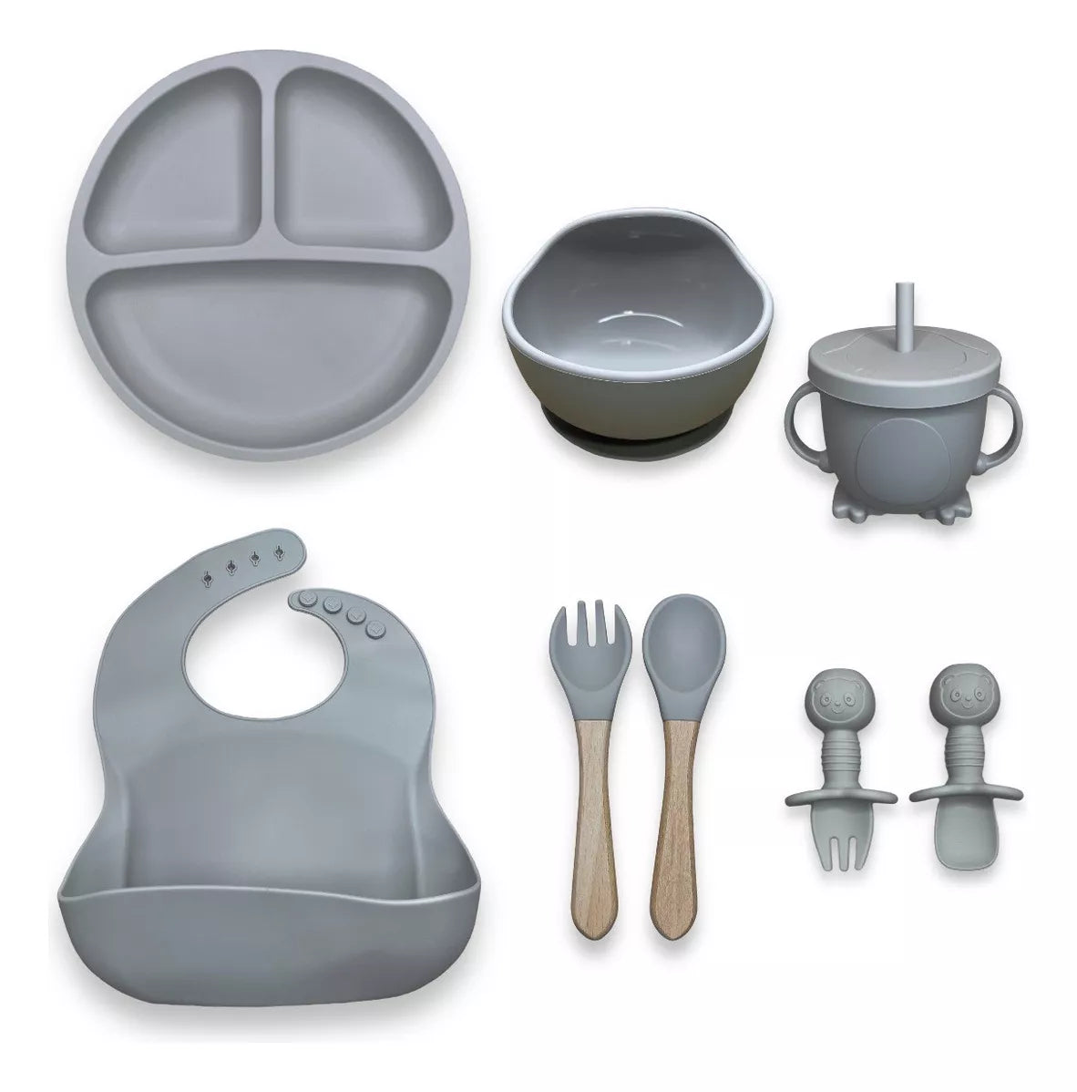 Kit Alimentação Bebê 8 Peças em Silicone – Prático e Antiderrapante