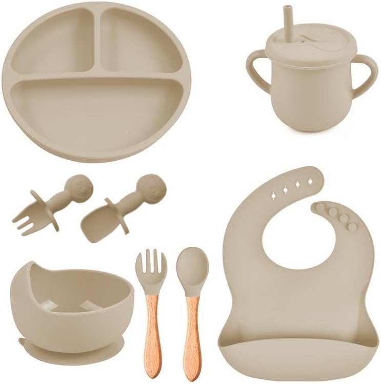Kit Alimentação Bebê 8 Peças em Silicone – Prático e Antiderrapante