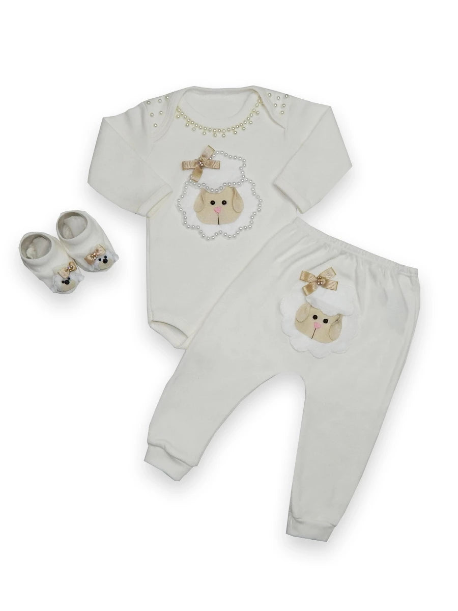 Kit 3 Peças Ovelhinha para Bebê Menina – Toque Suave e Estilo Encantador