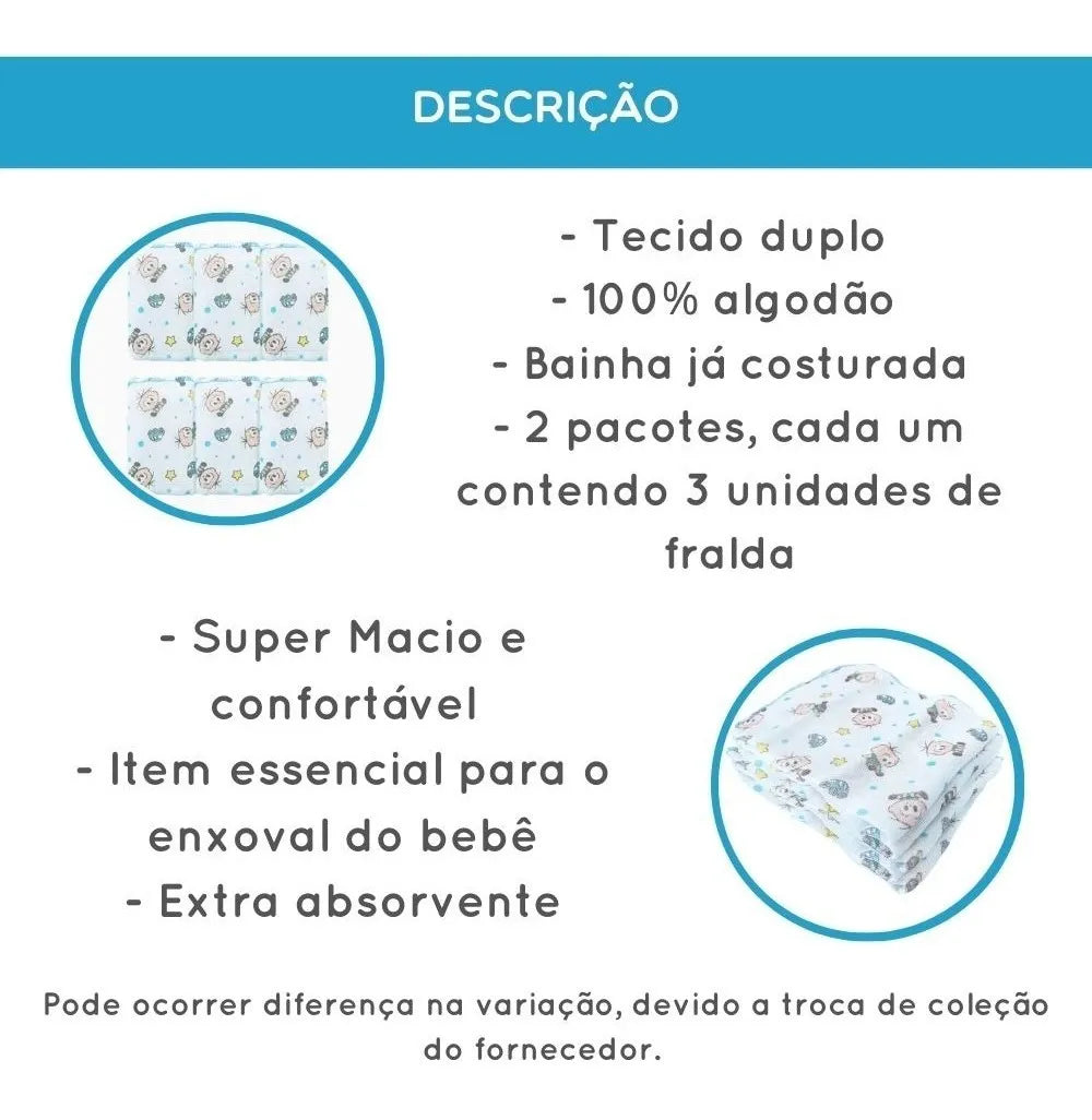 Kit Paninhos de Boca Turma da Mônica – 6 unidades em Algodão macio para Bebê
