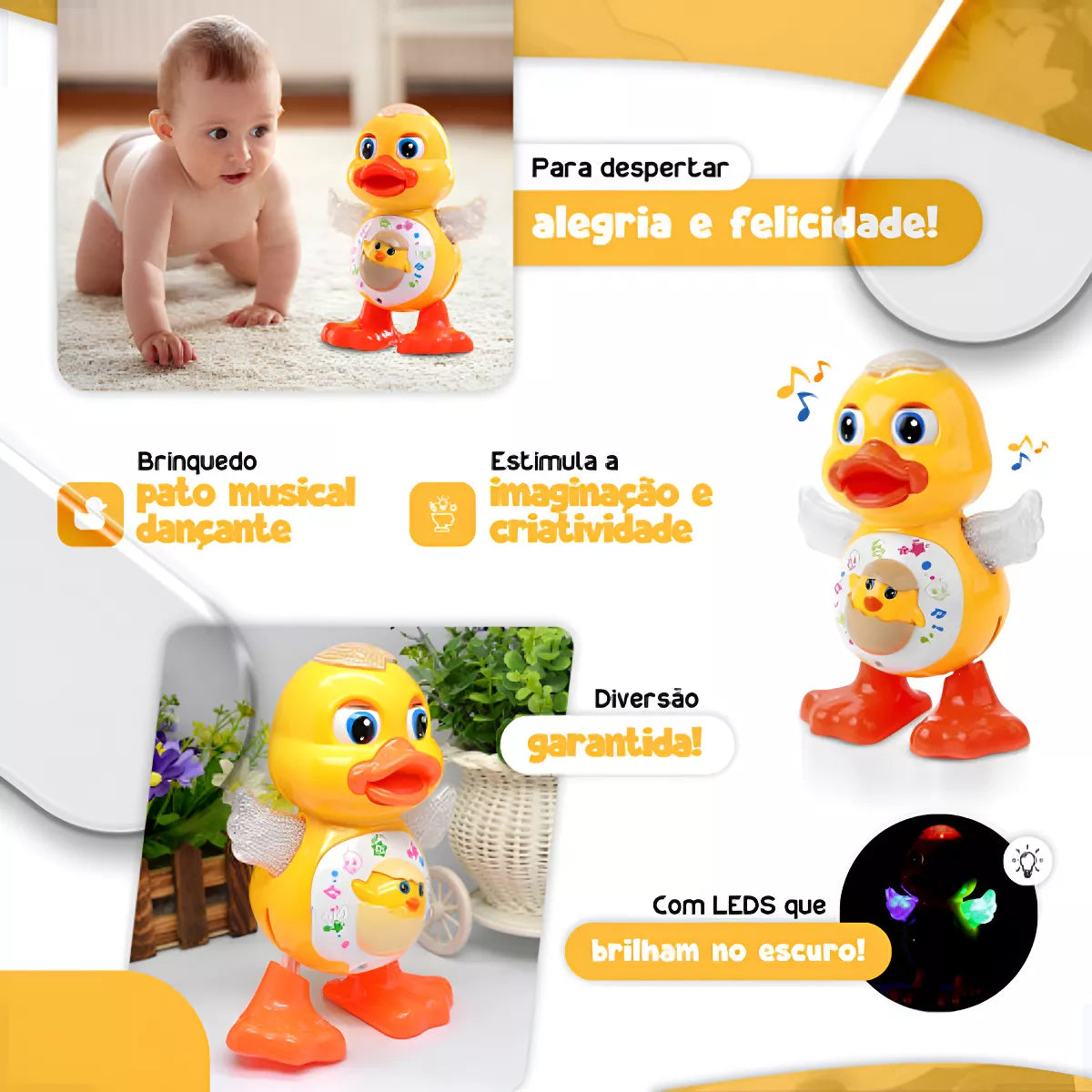 Patinho Dançarino com Luzes, Música e Movimento – Brinquedo Educativo para Bebês e Crianças