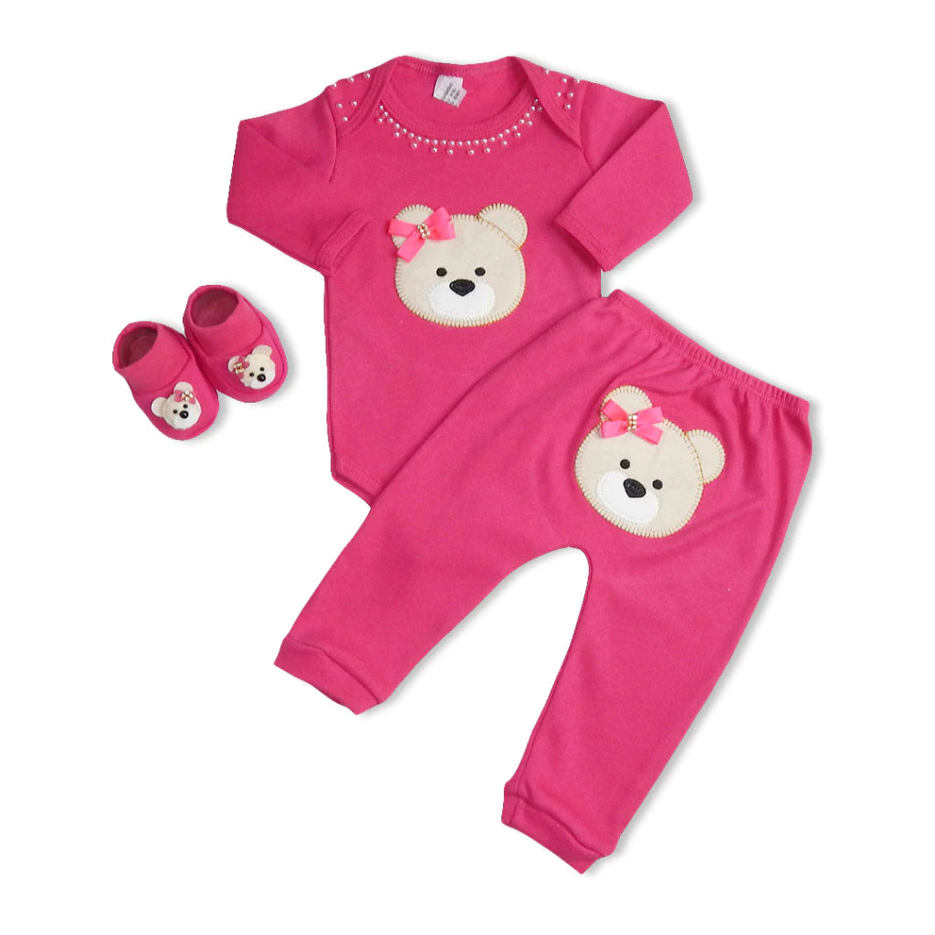 Kit 3 Peças Roupas de Bebê Feminino com Estampa de Ursinha - Conforto e Estilo