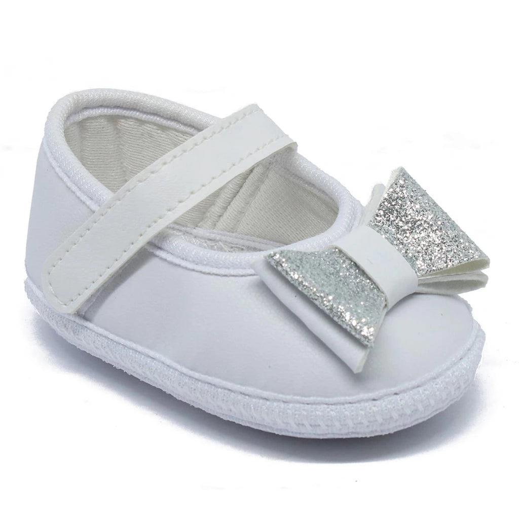 Sapatilha de Bebê com Laço e Glitter – Rosa, Branco e Preto - Confortável e Estilosa
