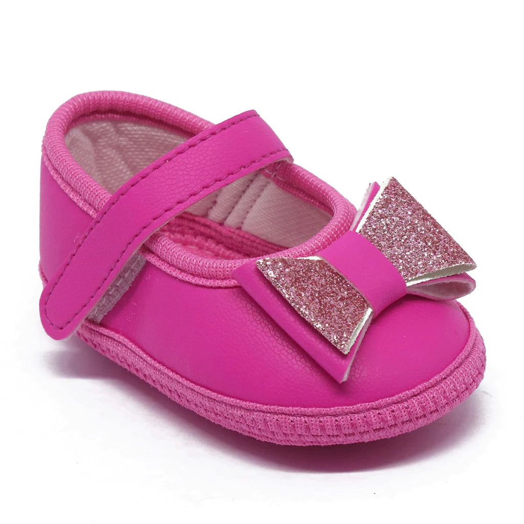 Sapatilha de Bebê com Laço e Glitter – Rosa, Branco e Preto - Confortável e Estilosa