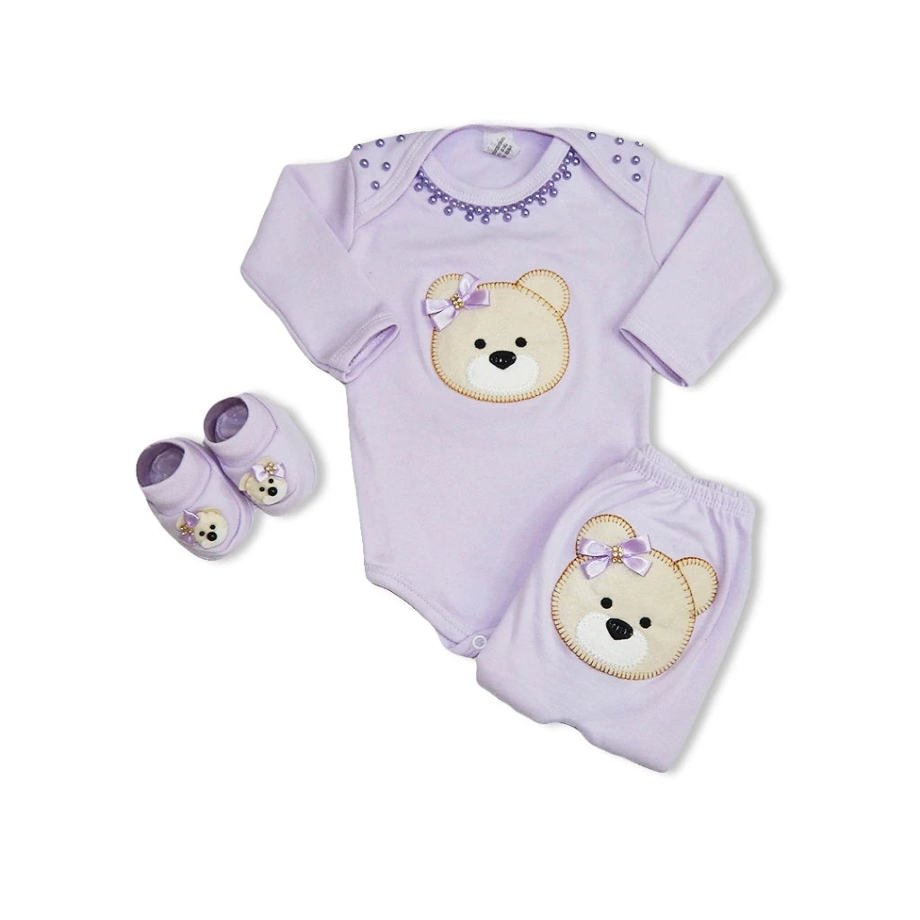 Kit 3 Peças Roupas de Bebê Feminino com Estampa de Ursinha - Conforto e Estilo