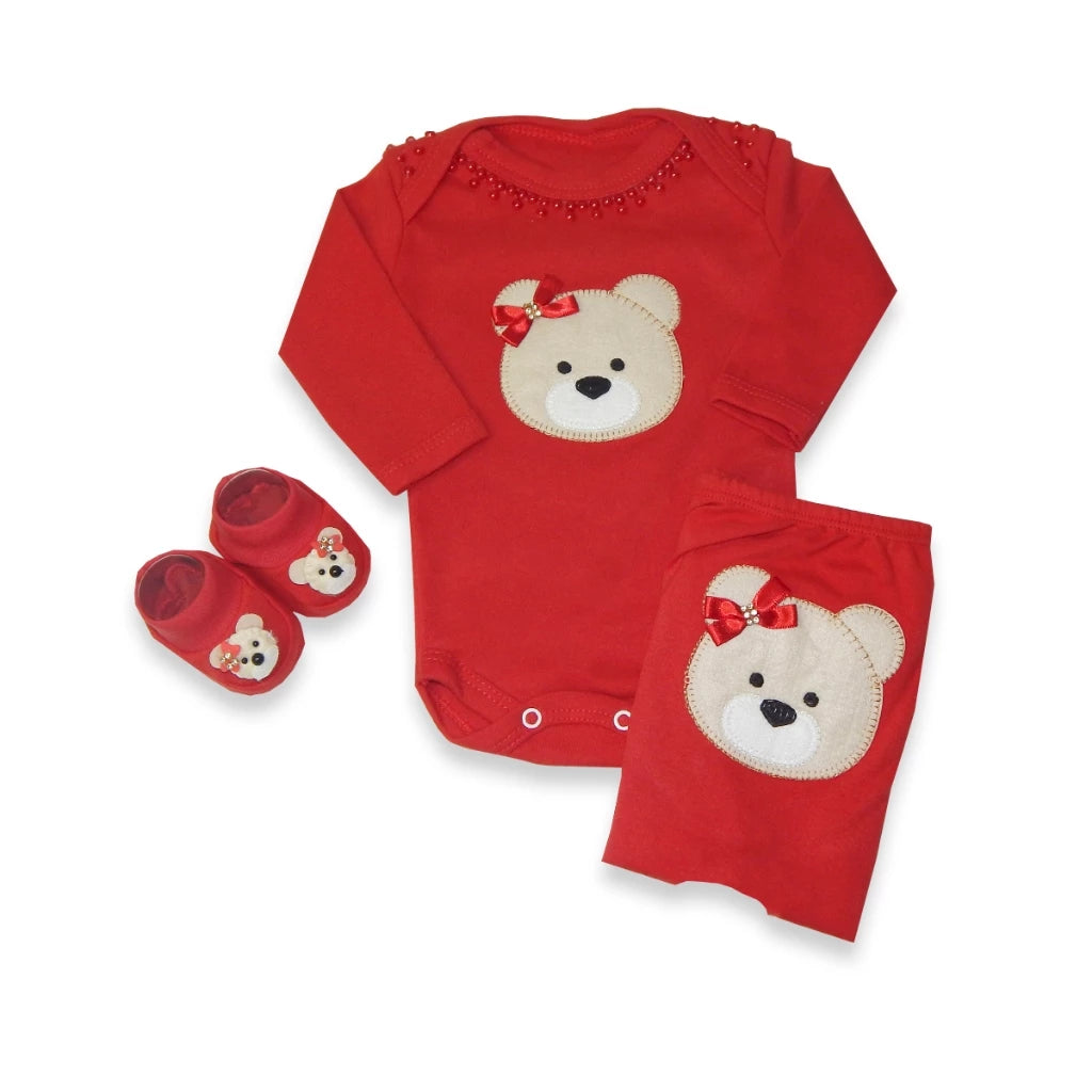 Kit 3 Peças Roupas de Bebê Feminino com Estampa de Ursinha - Conforto e Estilo