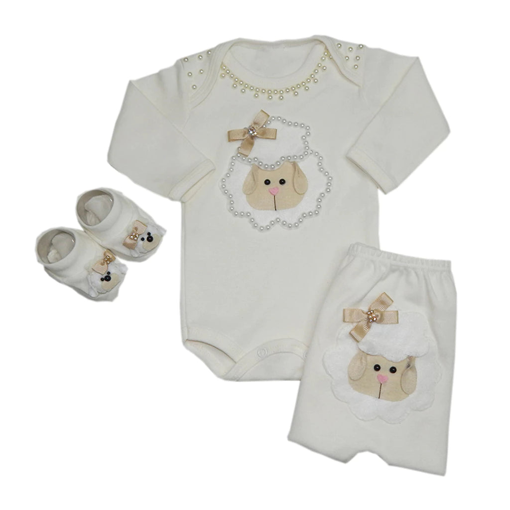 Kit 3 Peças Ovelhinha para Bebê Menina – Toque Suave e Estilo Encantador