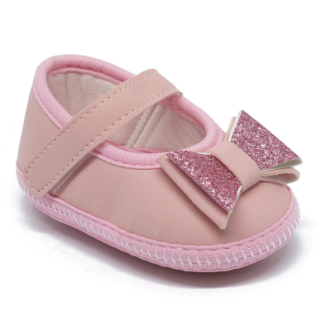 Sapatilha de Bebê com Laço e Glitter – Rosa, Branco e Preto - Confortável e Estilosa