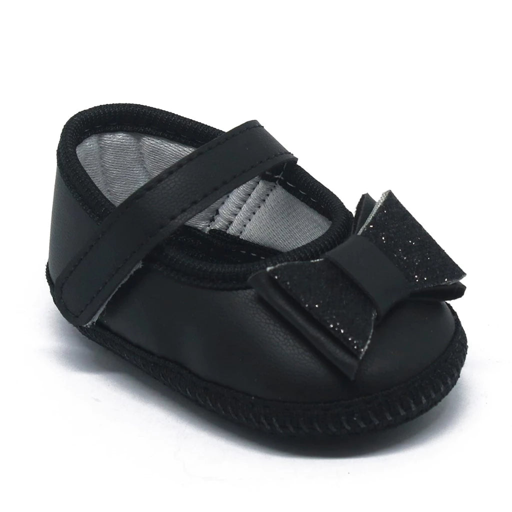 Sapatilha de Bebê com Laço e Glitter – Rosa, Branco e Preto - Confortável e Estilosa