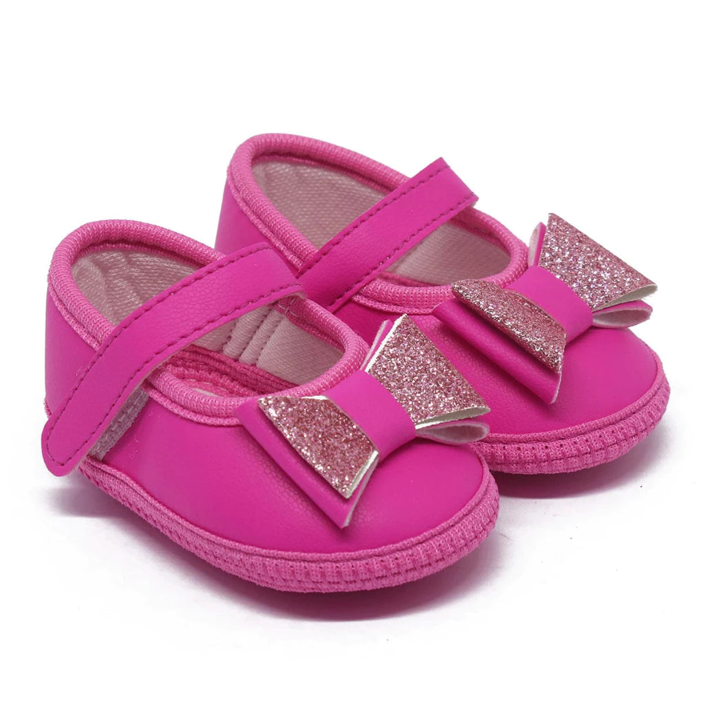 Sapatilha de Bebê com Laço e Glitter – Rosa, Branco e Preto - Confortável e Estilosa