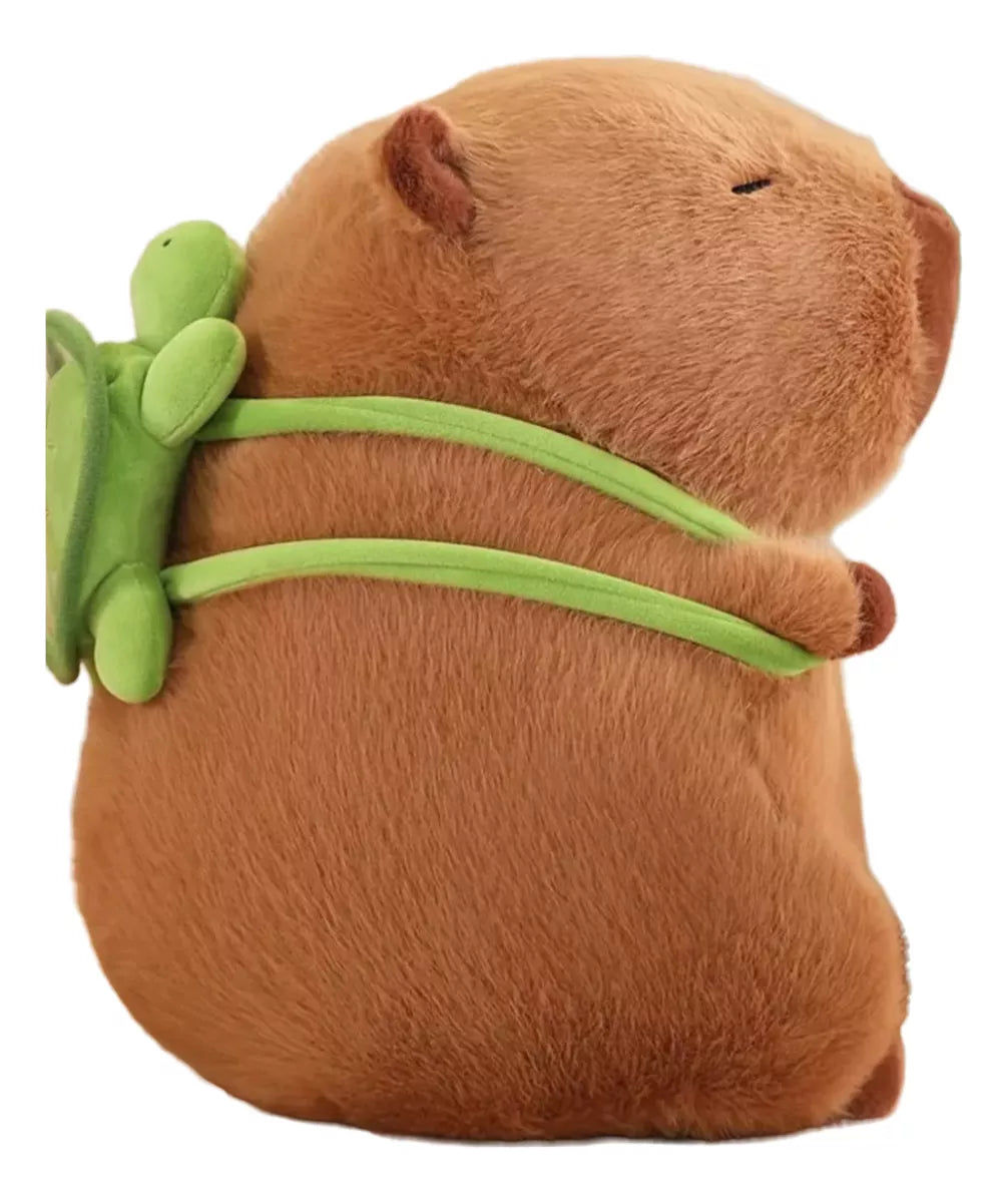 Pelúcia Capivara com Mochila de Tartaruga – 30 cm, Macia e Hipoalergênica