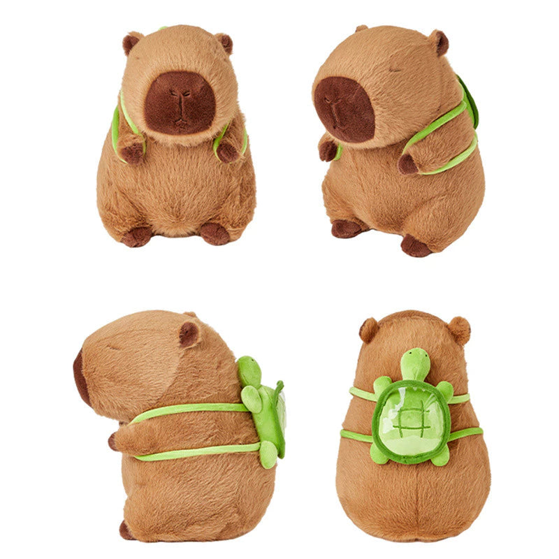Pelúcia Capivara com Mochila de Tartaruga – 30 cm, Macia e Hipoalergênica