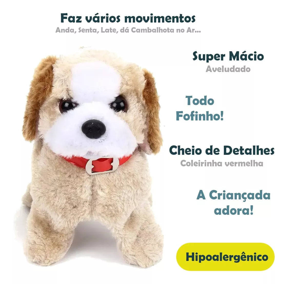 Cachorrinho de Pelúcia Interativo que Anda, Pula, Senta e Dá Cambalhotas – Brinquedo Divertido para Crianças