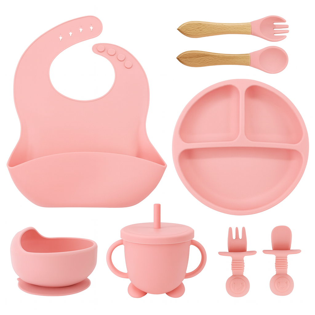 Kit Alimentação Bebê 8 Peças em Silicone – Prático e Antiderrapante