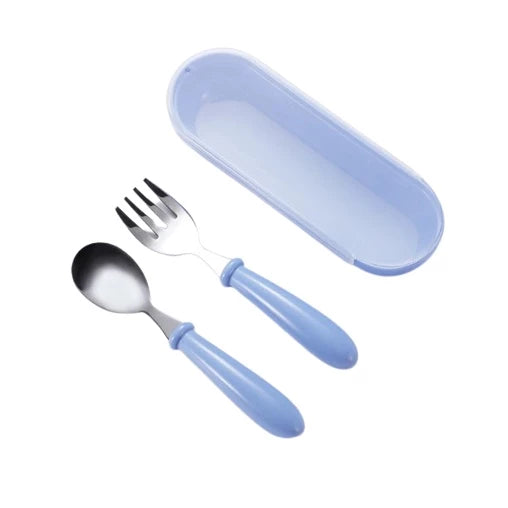Talheres Infantil com Estojo – Colher e Garfo Inox 304 para Bebê | Kit 3 Peças Ergonômico e Portátil