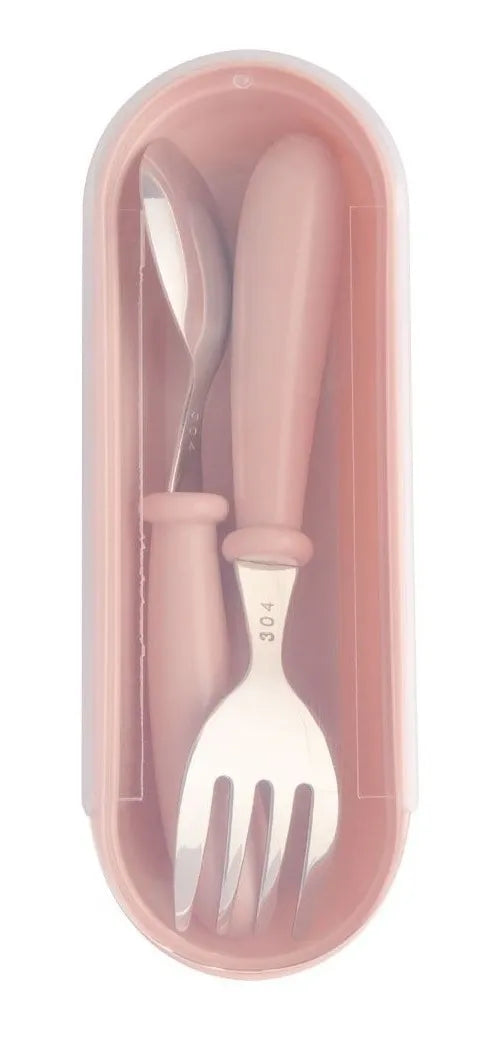 Talheres Infantil com Estojo – Colher e Garfo Inox 304 para Bebê | Kit 3 Peças Ergonômico e Portátil