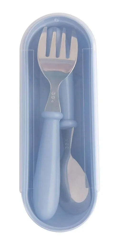 Talheres Infantil com Estojo – Colher e Garfo Inox 304 para Bebê | Kit 3 Peças Ergonômico e Portátil