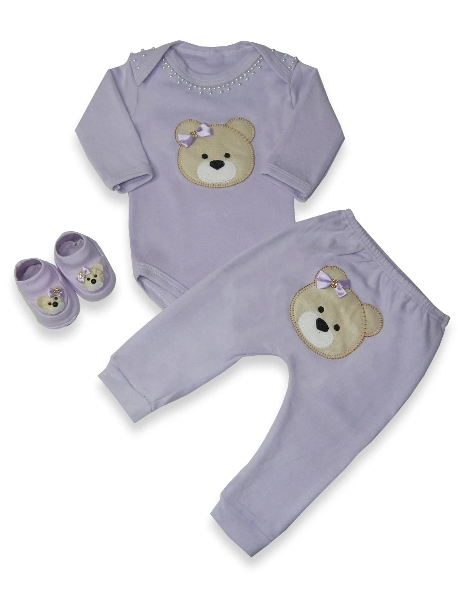 Kit 3 Peças Roupas de Bebê Feminino com Estampa de Ursinha - Conforto e Estilo