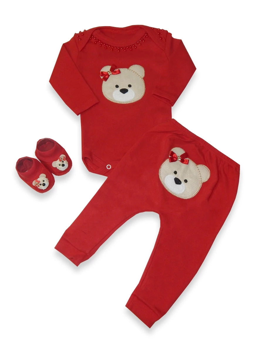 Kit 3 Peças Roupas de Bebê Feminino com Estampa de Ursinha - Conforto e Estilo