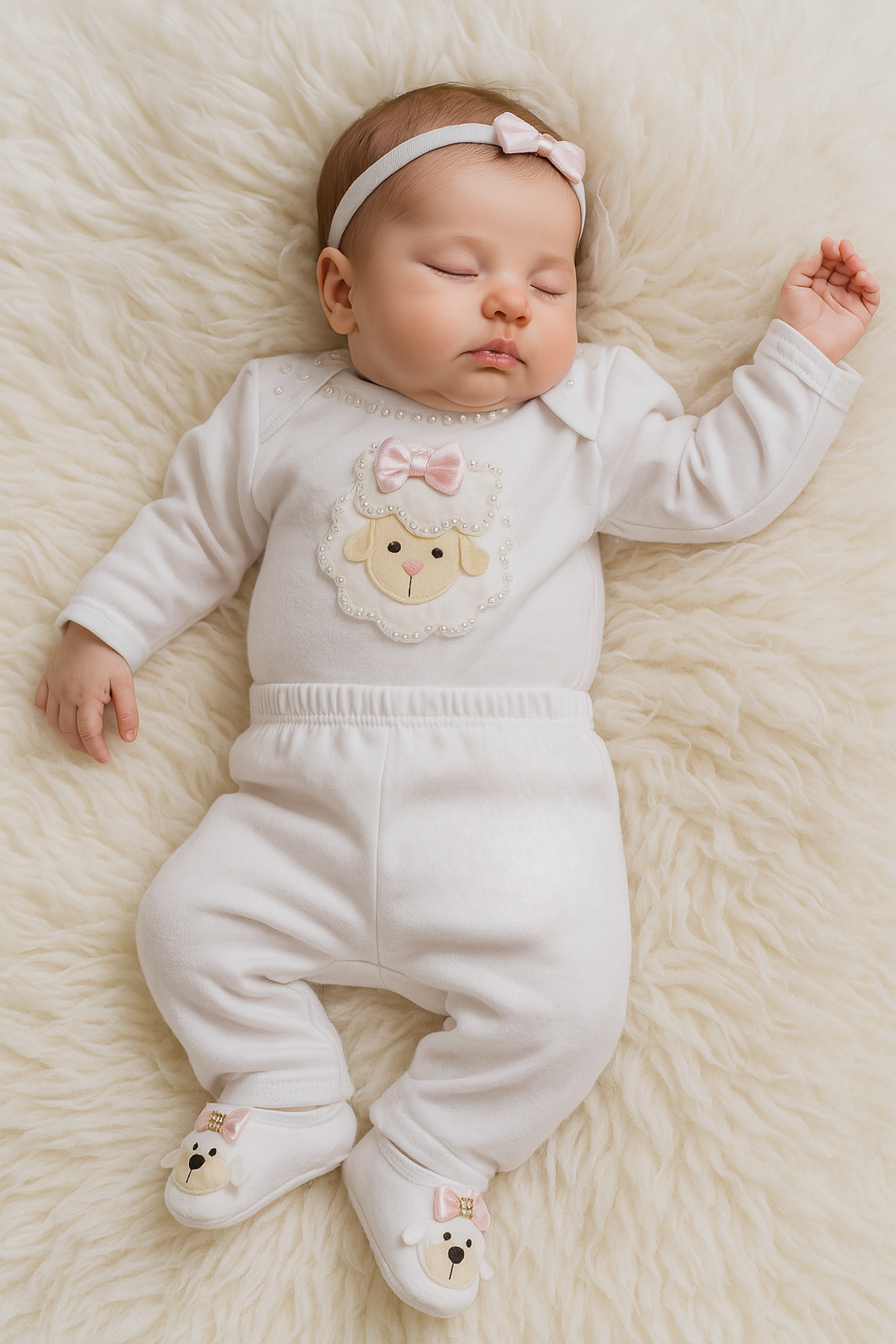 Kit 3 Peças Ovelhinha para Bebê Menina – Toque Suave e Estilo Encantador