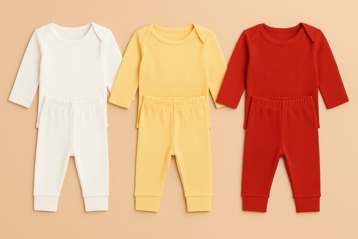 Kit 3 Conjuntos Bebê Body Manga Longa e Calça – Branco, Amarelo e Vermelho - Conforto e Qualidade