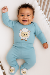 Kit 3 Peças Ovelhinha para Bebês Meninos – Body, mijão e sapatinho 100% algodão
