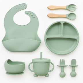 Kit Alimentação Bebê 8 Peças em Silicone – Prático e Antiderrapante