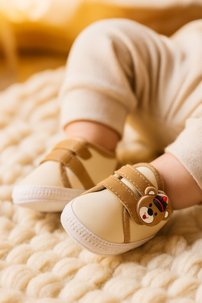 Tênis de Bebê com Velcro e Ursinho – Antiderrapante e Confortável | 0 a 12 Meses