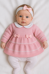 Saída de Maternidade Rosa Menina – 100 % Algodão - Macacão, Vestido, Manta, Laço