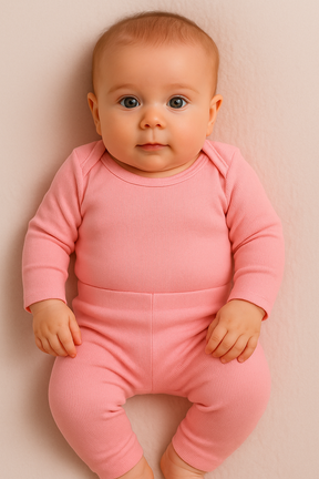 Kit 3 Conjuntos de Roupa para Bebê Menina RN a 9 Meses – Body Manga Longa + Calça - Rosa, Lilás e Bege