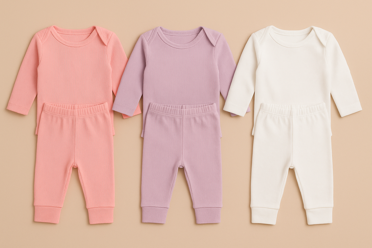 Kit 3 Conjuntos de Roupa para Bebê Menina RN a 9 Meses – Body Manga Longa + Calça - Rosa, Lilás e Bege