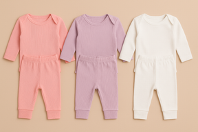 Kit 3 Conjuntos de Roupa para Bebê Menina RN a 9 Meses – Body Manga Longa + Calça - Rosa, Lilás e Bege