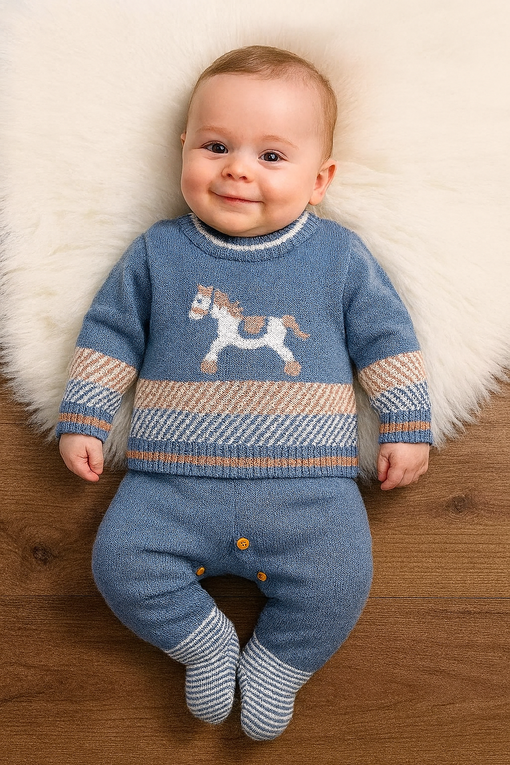 Macacão Tricô Cavalinho – Fofo, Quentinho e Cheio de Estilo para os Primeiros Meses!