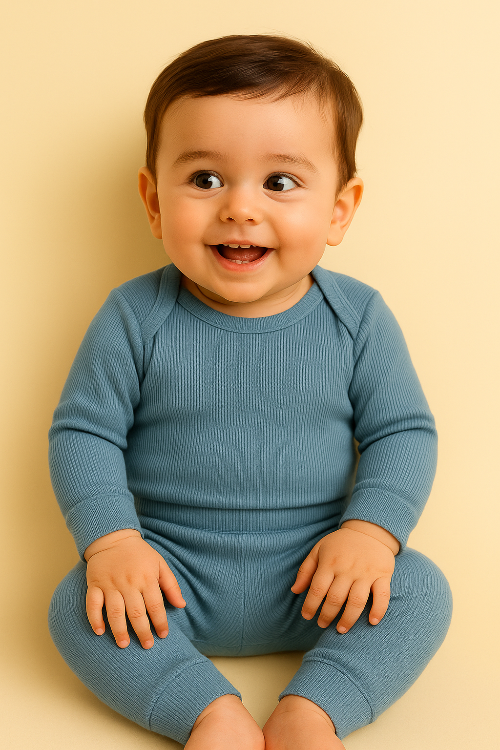 Kit com 3 Conjuntos Canelados de Body e Calça para Bebê –  Azul, Cinza e Bege