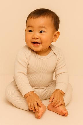 Kit com 3 Conjuntos Canelados de Body e Calça para Bebê –  Azul, Cinza e Bege