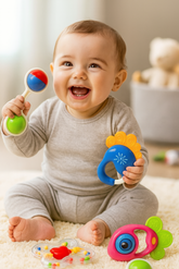 Kit de Chocalhos para Bebê com 4 Peças – Coloridos, Estimulam Coordenação e Desenvolvimento