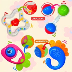 Kit de Chocalhos para Bebê com 4 Peças – Coloridos, Estimulam Coordenação e Desenvolvimento