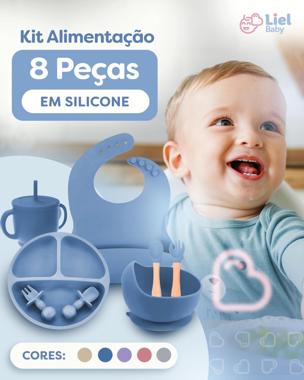 Kit Alimentação Bebê 8 Peças em Silicone – Prático e Antiderrapante