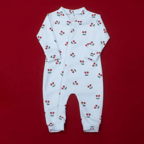 Macacão Soft para Bebê com Zíper e Estampa de Cerejinha – Quentinho e Confortável para o Inverno