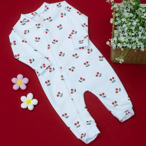 Macacão Soft para Bebê com Zíper e Estampa de Cerejinha – Quentinho e Confortável para o Inverno