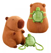 Pelúcia Capivara com Mochila de Tartaruga – 30 cm, Macia e Hipoalergênica