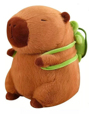 Pelúcia Capivara com Mochila de Tartaruga – 30 cm, Macia e Hipoalergênica