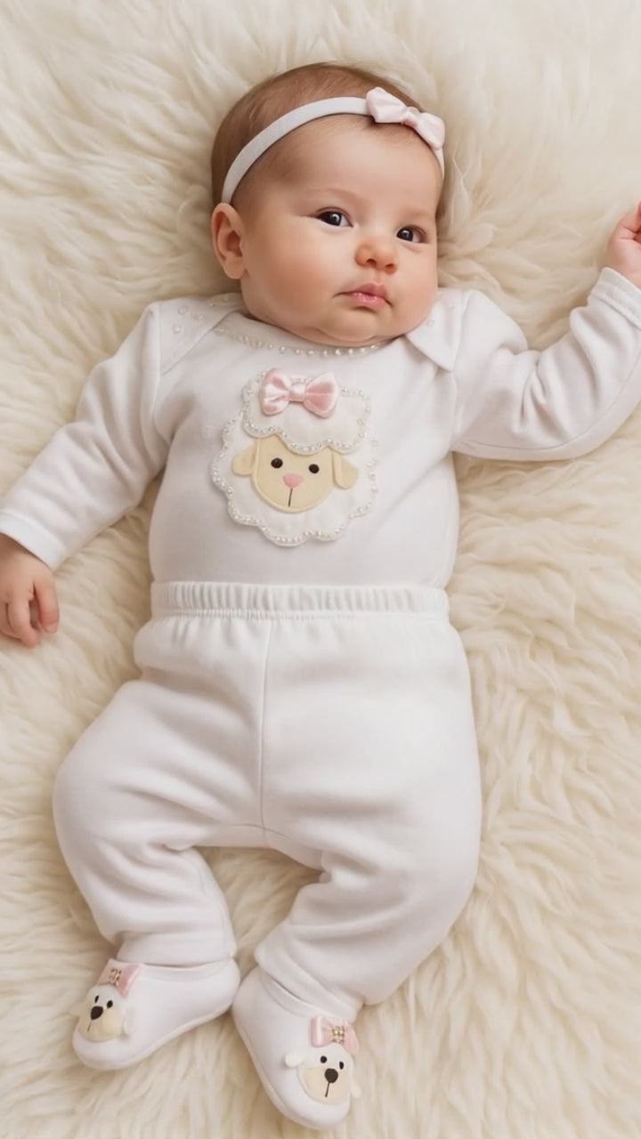 Kit 3 Peças Ovelhinha para Bebê Menina – Toque Suave e Estilo Encantador